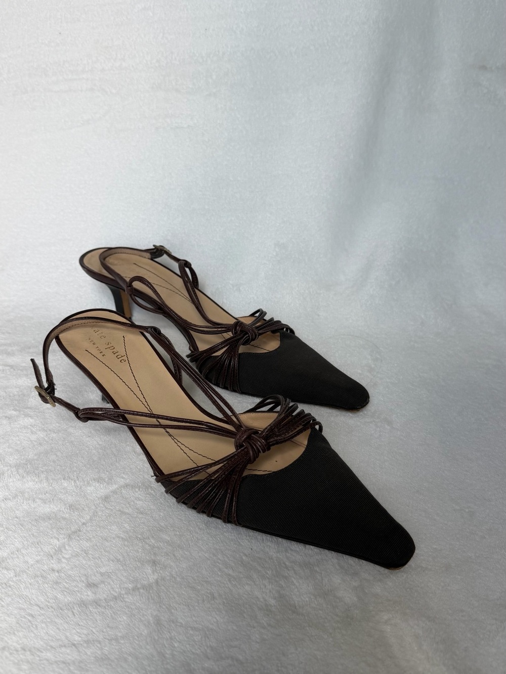 Vintage Kate Spade June 2005 Brown Pointed Slingback Kitten Heels